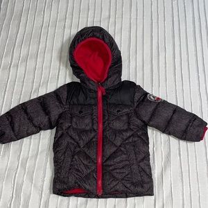 Snozu puffer/fleece jacket, 18 months, used once like new,black/red.